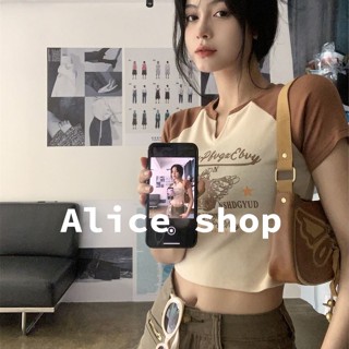 Alice  เสื้อครอป แขนสั้น ย้อนยุคอเมริกัน ย้อนยุคอเมริกัน 2022 ใหม่  Beautiful ins สวย รุ่นใหม่ S031089 36Z230909