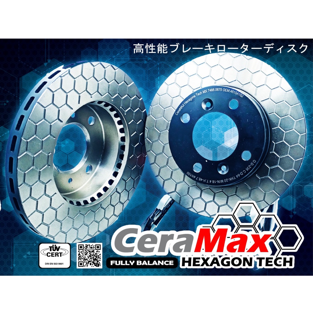 MX7195 (2 ชิ้น) CIVIC 1.8 CERAMAX HEXAGON FRONT DISC ROTORS ฟรีเบรคสําหรับ CIVIC FD1 FD7 05-12 ,CR-Z
