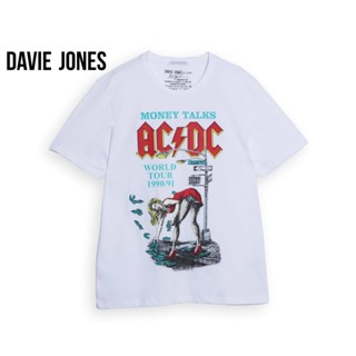 DAVIE JONES เสื้อยืดพิมพ์ลาย ทรง Regular Fit สีขาว Graphic print T-shirt in white TB0284WH bh