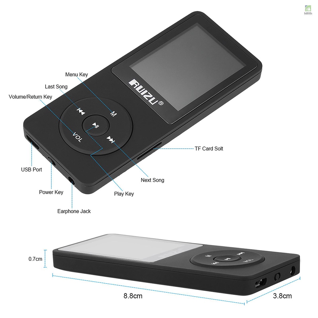 Hilith) RUIZU X02 เครื่องเล่น MP3 MP4 8GB 1.8 นิ้ว การ์ด TF วิทยุ FM บันทึก E-book เวลา ปฏิทิน #8