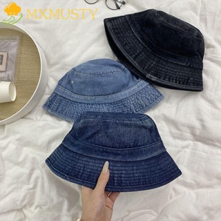 Mxmusty หมวกบักเก็ต สไตล์คาวบอย สีพื้น แบบพกพา พับได้ สําหรับผู้หญิง