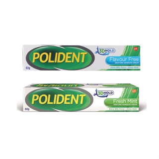 Polident Flavour free 60 G โพลิเดนท์ กาวติดฟันปลอม สูตรเฟรชมินต์ และสูตรปราศจากการแต่งสี กลิ่นและรสชาติ ขนาด 60 กรัม