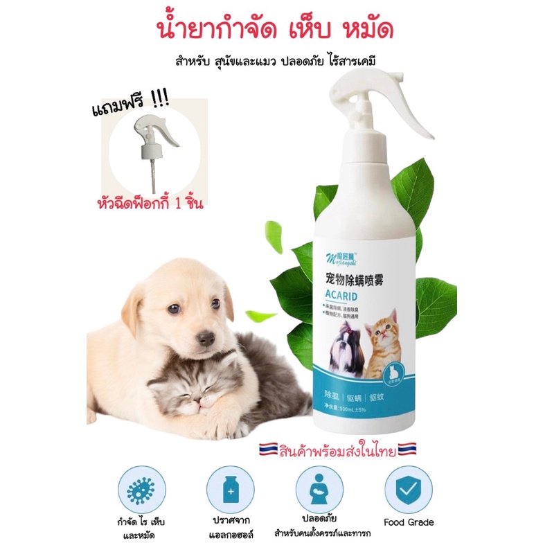 ✨New✨ น้ำยากำจัด ไร เห็บ หมัด 500ml สเปรย์กำจัดเห็บหมัด เหมาะสำหรับสุนัขและแมว แถมฟรี!! หัวฉีกฟ็อกกี้ #P034