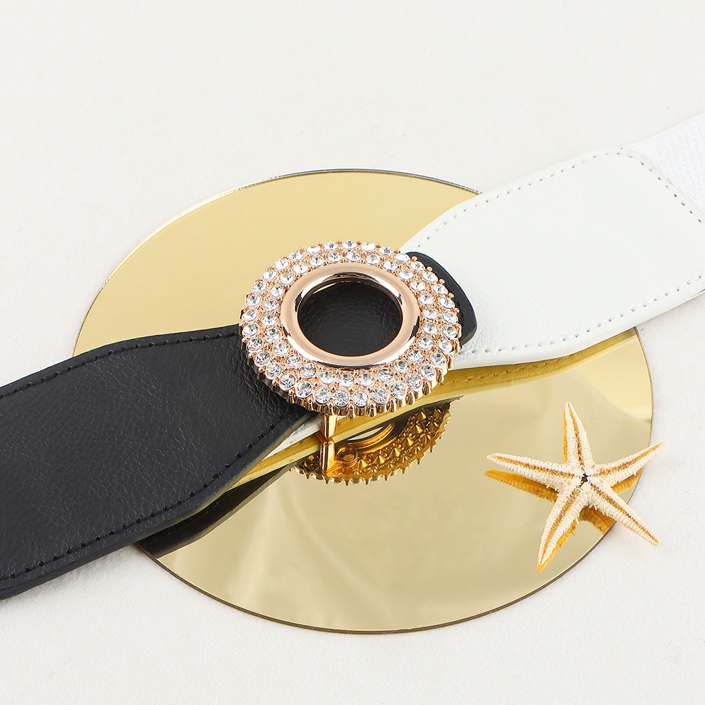 ผู้หญิงฝังเพชรรอบหัวเข็มขัดเข็มขัดหนังกว้างยืดหยุ่นยืดแฟชั่นเข็มขัดเอว - รูปที่ 6