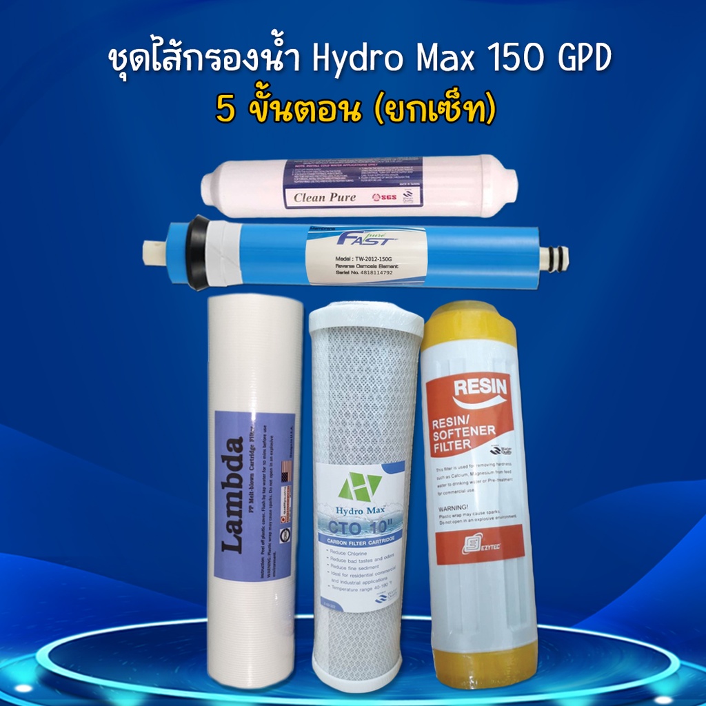 ชุดไส้กรองน้ำ RO สำหรับเครื่องกรอง Hydro Max 150 200 GPD เจ๊ตุ่ม