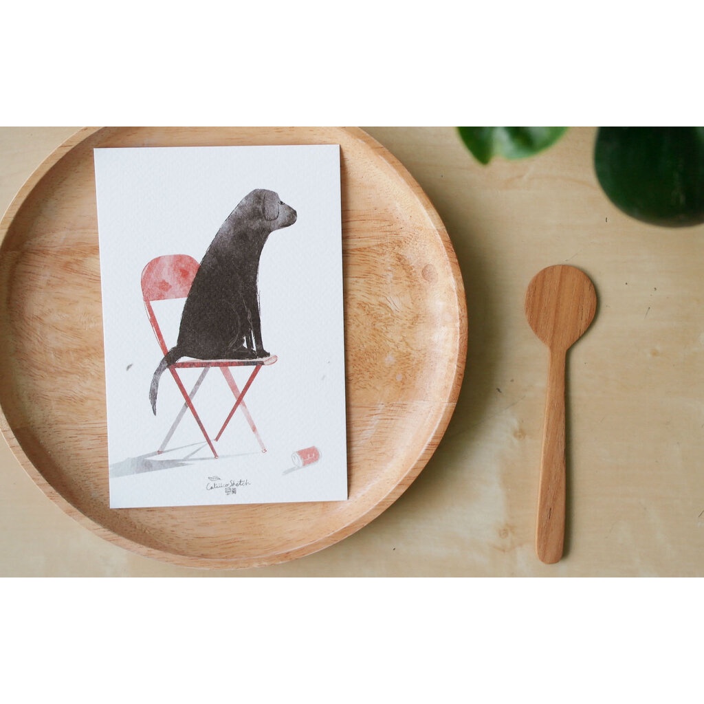โปสการ์ด ลายหมาเก้าอี้แดง Labrador Retriever on Red Chair illustration postcard 4"x6" inch