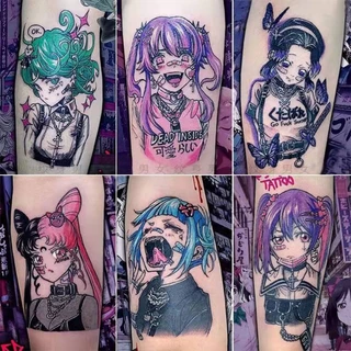 สติกเกอร์รอยสักชั่วคราว กันน้ํา ลายการ์ตูนอนิเมะดอกไม้ สไตล์ญี่ปุ่น สําหรับผู้หญิง