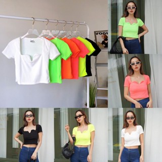 💟Crop top💟 เสื้อครอปอกหัวใจ เสื้อครอปผ้าร่อง เสื้อครอปแฟชั่นสไตล์มินิมอล