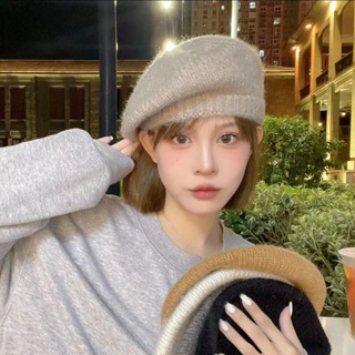 เวอร์ชั่นเกาหลีผ้าขนแกะหมวกไหมพรมถักตุ๊กตากระต่ายแท้ญี่ปุ่นหมวกเบเร่ต์จิตรกรตา