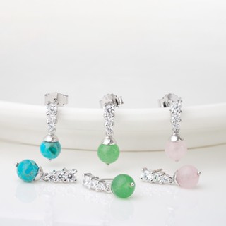 AR-Kang Collection***ต่างหู Compress TQ, Jade, Rose Quartz, White Cz(เงินแท้92.5%)