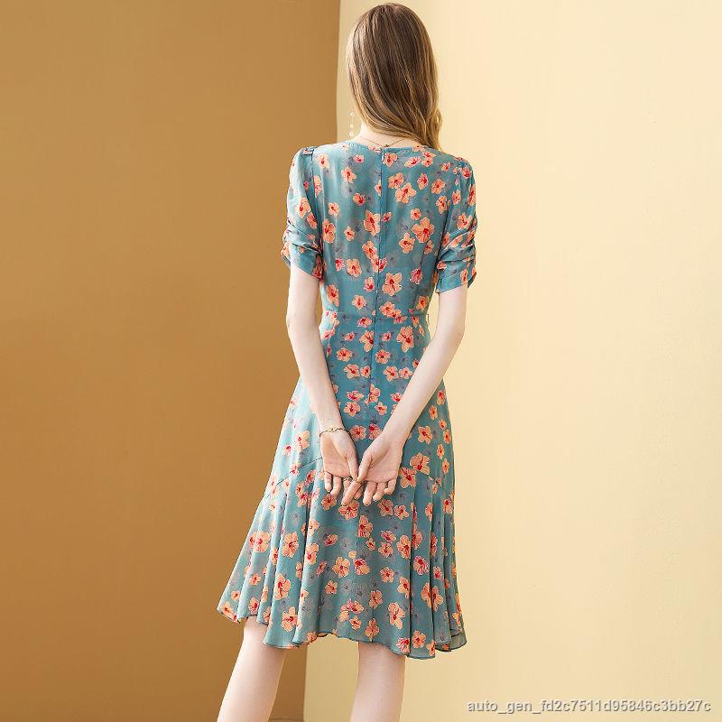 Vintage Floral Print Puff Sleeves V Neck With Belt Slim Dress For Women Summer Korean Elegant Mid-length Dresses Vestido #5