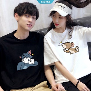 หนาแฟชั่นเสื้อยืดลําลอง แขนสั้น พิมพ์ลาย Tom and Jerry โอเวอร์ไซซ์ แนวสตรีท เหมาะกับฤดูร้อน สไตล์ฮาราจูกุ สําหรับสตรี 20