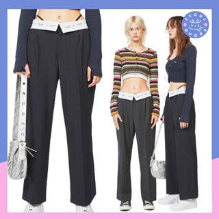 (พร้อมส่ง) กางเกงขายาวลายทาง CRANK - FOLD WAIST PANTS