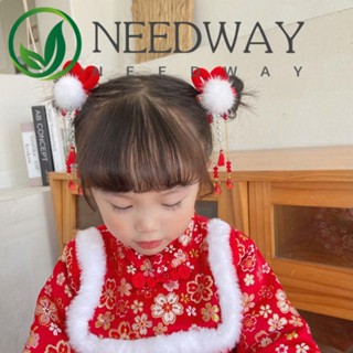 Needway กิ๊บติดผมหน้าม้า รูปกระต่าย แต่งพู่ กระดิ่ง สีแดง สําหรับเด็กผู้หญิง