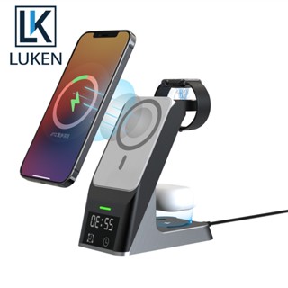 Luken 6in1 อุปกรณ์ที่ชาร์จนาฬิกาปลุกไร้สาย ปลอดภัย สําหรับ Ip14 13 12 13 14 Pro Max App Watch 7 6 5 4 3 2 Airp