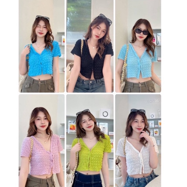 เสื้อครอปแขนสั้น y2k เสื้อครอปครึ่งตัวน่ารักๆ เกาหลีเกาใจ ป้าย Sheeny (ลายใหม่ล่าสุด)