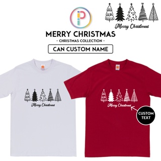 เสื้อยืดผ้าฝ้าย เสื้อยืดคริสต์มาส[Adult/Kid] Merry Christmas Tree T-shirt Baju Celebration Team Family Keluarga Couple P