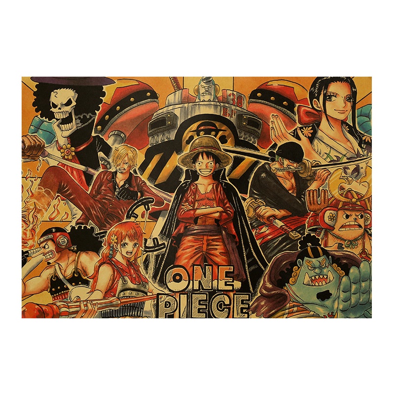 One Piece อะนิเมะโปสเตอร์รูปการ์ตูน Luffy Zoro Nami Wall Art ภาพวาดตกแต่งห้อง Retro กระดาษคราฟท์สติ๊กเกอร์ติดผนังคอลเลกชัน