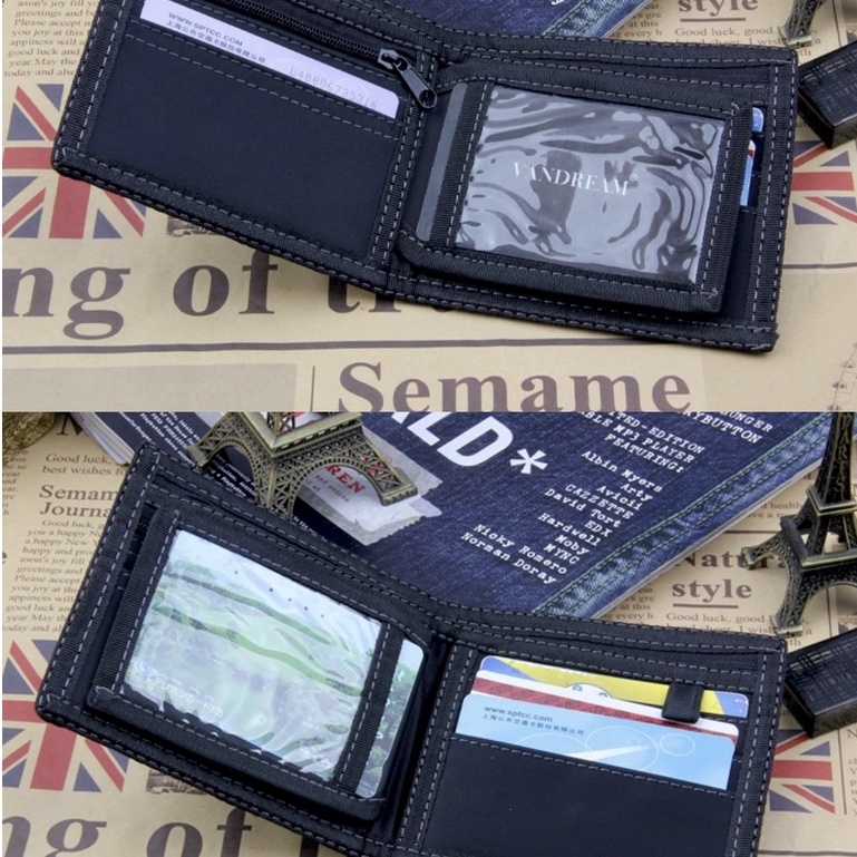 Leefo Denim Wallet Men Jeans Wallet Bifold Fashion Purse