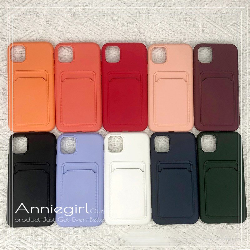 Simple สีทึบผู้ถือบัตรเคสโทรศัพท์สําหรับ IPhone 11 16 15 14 12 13 Pro Max 16plus XS XR 7 8 PLus Anti-drop ซิลิโคนเหลวนุ่มปกหลัง