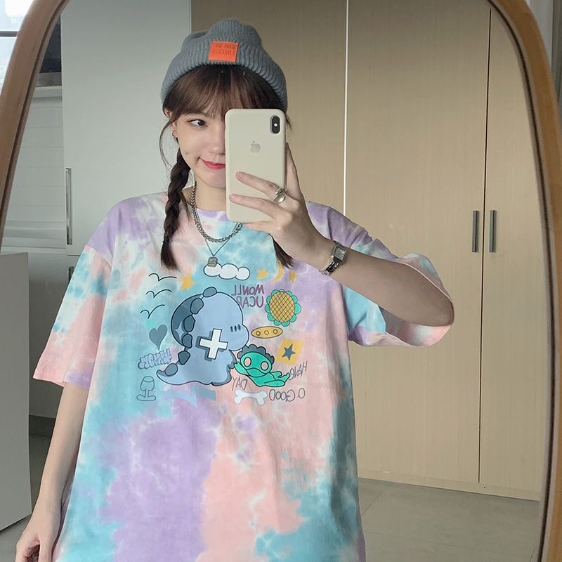 เสื้อยืดแขนสั้นลําลอง คอกลม ทรงหลวม พิมพ์ลายการ์ตูนภูเขา แฟชั่นฤดูร้อน สไตล์เกาหลี สําหรับนักเรียน ไซซ์ M - 8XL