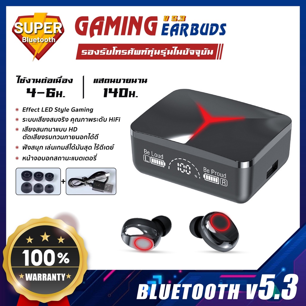 M90 Pro TWS หูฟังบลูทูธไร้สาย 5.3 สเตอริโอ พร้อมเคสชาร์จ หน้าจอ LED Wireless Bluetooth สําหรับเล่นเก