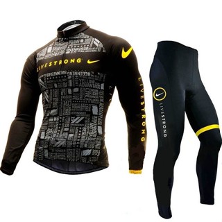 ℗✣✉เสื้อปั่นจักรยาน แขนยาว กางเกงขายาว สีดํา สําหรับผู้ชาย 2022 Livestrong 〖พร้อมส่ง〗