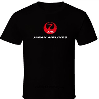 เสื้อยืด พิมพ์ลายโลโก้ JAL Japan Airlines สีดํา แฟชั่นสําหรับผู้ชาย