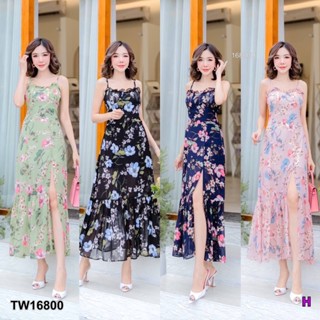 16800 แม็กซี่เดรส สายเดี่ยว ลายดอก ผ่าหน้า One-shoulder maxi dress, floral print, front slit