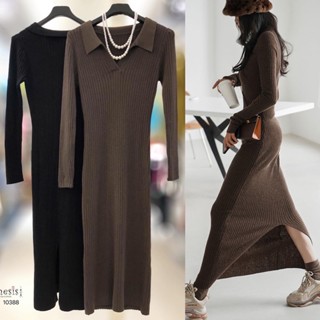 🌈🌿🌸🌺🌼🤎🧡🇰🇷 Knit Polo Long Sleeve Maxi Dress