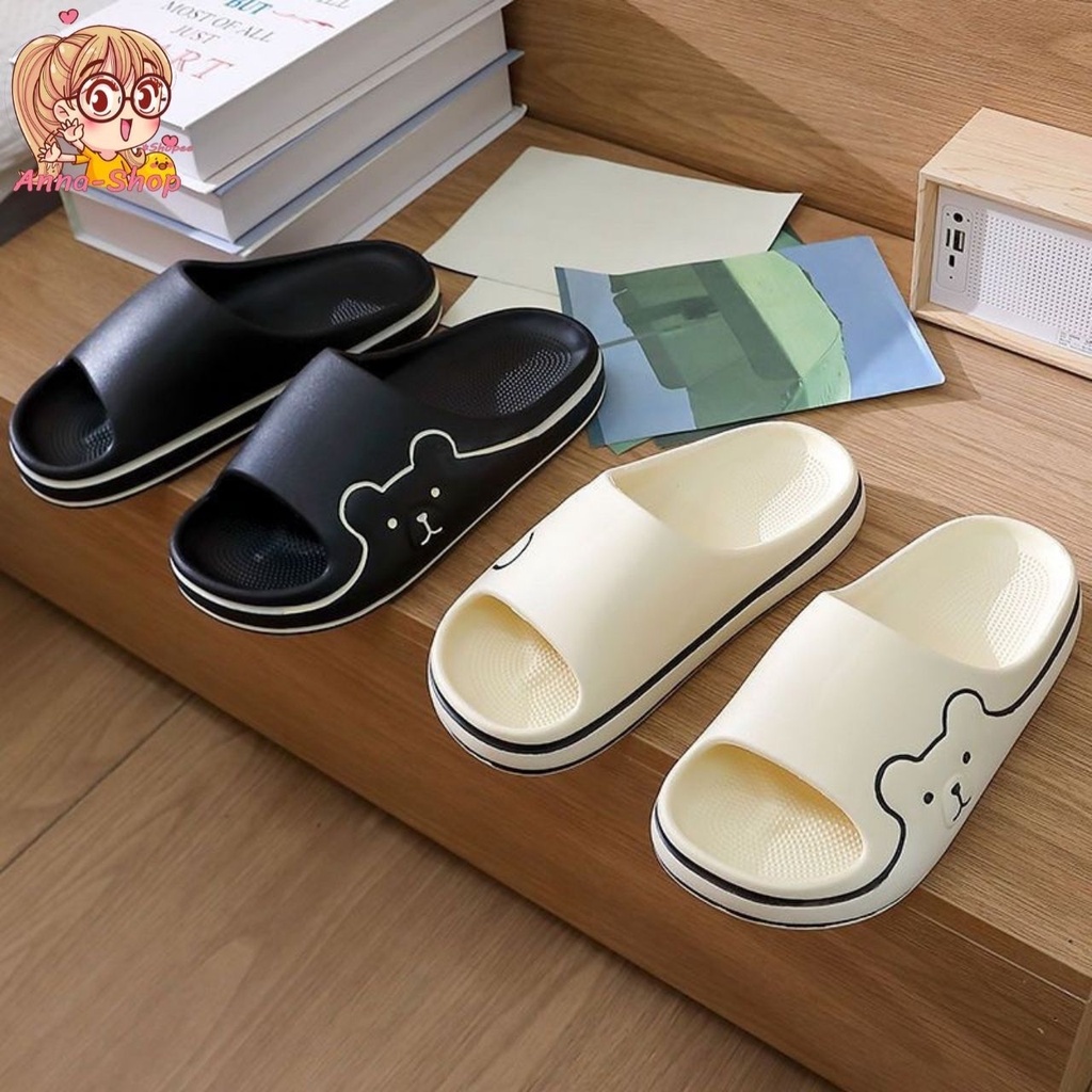 รองเท้าแตะสวม ลายน้องหมีข้าง รองเท้าแฟชั่นน่ารักตุมุตะมิ พื้นนิ่มกันลื่น สีสันละมุนสุดๆ T156
