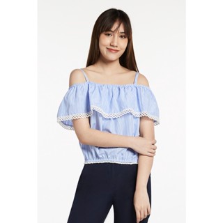 EP เสื้อเบลาส์เปิดไหล่ ผู้หญิง สีฟ้า | Off The Shoulder Striped Blouse | 4399