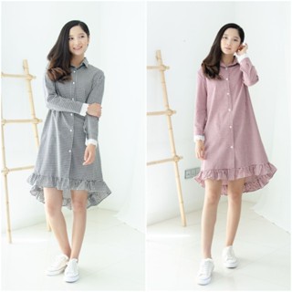 Narinari : ND170 Frilled Hem Checkered Dress เสื้อทำงาน (ใช้โค้ด NARISP9 ลดทันที 65.- เมื่อช็อปครบ 500.-)