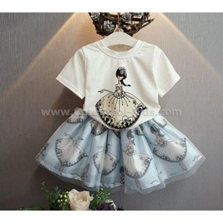 DT-059 ชุดเสื้อ+กระโปรงเด็กลาย Girl Size-130 (6-7Y)