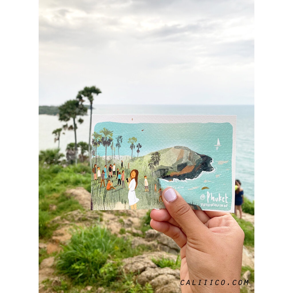 โปสการ์ด ลายประเทศไทย ลายเกาะภูเก็ต 4×6 inch THAILAND Postcard Laem Phrom Thep, Phuket postcard