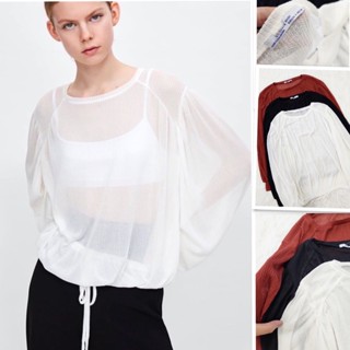 Zara  เสื้อแขนยาว เสื้อแขนยาวซีทรูคอกลม เอวเชือกรูด งานซีทรูสวยๆ สวยตรงปก เนื้อผ้ายืดนุ่ม มีสีขาว ดำ น้ำตาล งานไม่ผ่านqc