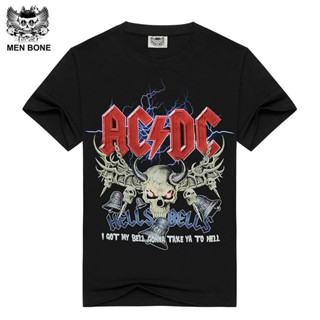 [Men bone] Mens Black T-shirt AC/DC HELLS BELLS Print Cotton acdc T shirts for men Summer brand clothing power heave me