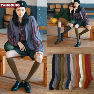 【COD Tangding】ถุงน่อง ผ้าฝ้าย สีพื้น แฟชั่นฤดูใบไม้ร่วง และฤดูหนาว สําหรับนักเรียนผู้หญิง