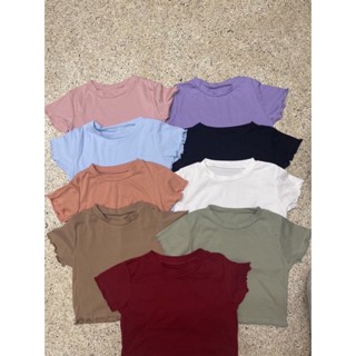 พร้อมส่ง🧸เสื้อครอปหยัก เสื้อครอปน่ารัก สีพาสเทล