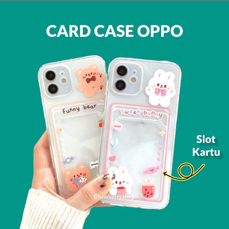 ♡ Oppo Card Case Funny Bear / Sweet bunny Casing Card slot oppo A3s A5s A53 A31 2020 A52 A72 A74 A92