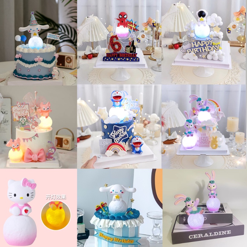 หยกการ์ตูน กุ้ยโกว สไปเดอร์แมน แมว กระต่าย สุนัขจิ้งจอก สีม่วง สีชมพู นํา โคมไฟ ลูกบอล เค้กวันเกิด ตกแต่ง