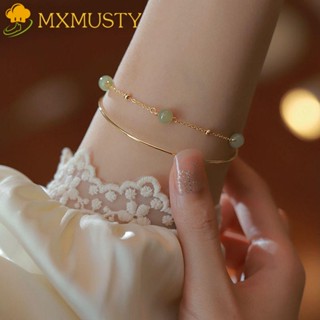 Mxmusty สร้อยข้อมือ ลูกปัดหยก แบบแม่เหล็กสองชั้น เครื่องประดับ สําหรับผู้หญิง