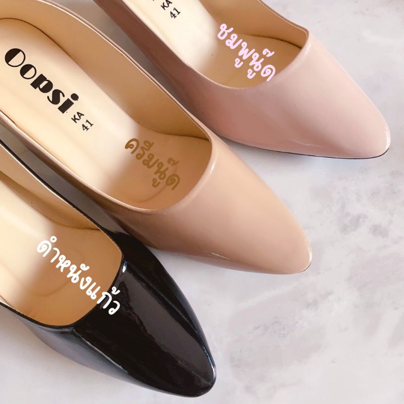 รองเท้าคัชชู Kate glow ส้นสูง 2 นิ้ว หนังแก้ว ไซส์ใหญ่ 36-45 รองเท้าทำงาน ไซด์ใหญ่ ไซซ์ใหญ่ bigsize