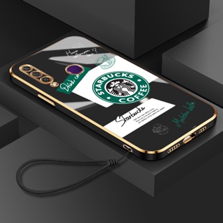 เคสโทรศัพท์มือถือแบบนิ่ม ทรงสี่เหลี่ยม ลาย Starbucks พร้อมสายคล้อง สําหรับ Huawei Y7A Y6P 2020 Y7 Pro Y6 Pro 2019 Y7 Prime 2019 Y8P Y9 Prime 2019