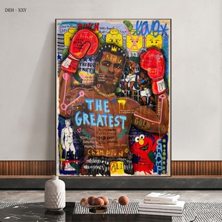 โปสเตอร์ภาพวาดผ้าใบ ลายกราฟฟิติ Champion Ali สําหรับตกแต่งผนังบ้าน ห้องนั่งเล่น