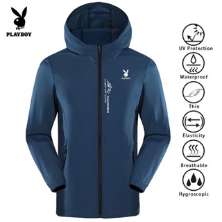 PLAYBOY Fashion Mens Sunscreen Clothing UV Protection Jacket Hooded Long