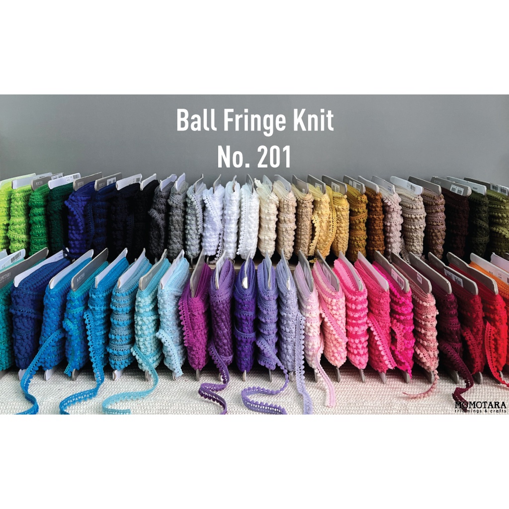 MOMOTARA No. 201 เทปทอ Knit เทปทอชายครุยตุ้ม ปอมปอม Ball Fringe Knit ขนาด 1.1 ยาว 36 หลา (ชุดสีปกติ1)