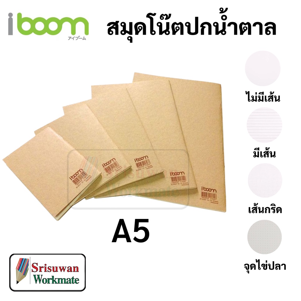 iboom สมุดโน๊ตปกน้ำตาล เส้นกริด ไม่มีเส้น มีเส้น จุดไข่ปลา ตาราง - รูปที่ 2