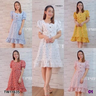 👗Pfashion [ส่งไว!!🚛] P11635 เดรสคอเหลี่ยมแขนตุ๊กตาลายดอก Square neck floral doll sleeve dress