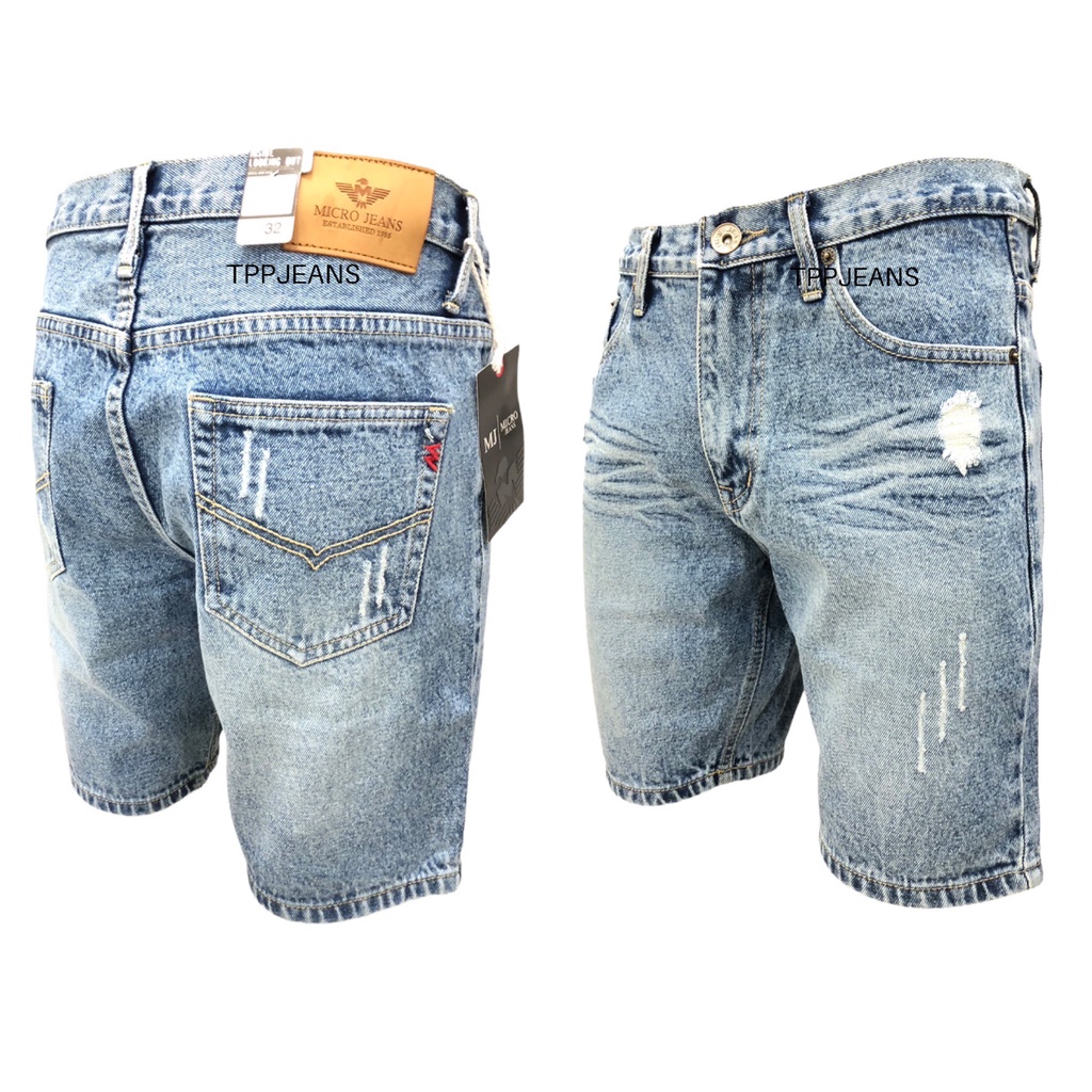 JEANSEXPRESS MICRO Shorts Men's กางเกงยีนส์ขาสั้นชายสีบลูฟอกซีด ความยาวเหนือเข่า เป้า ซิป Size 28-36 รับชำำระปลายทาง